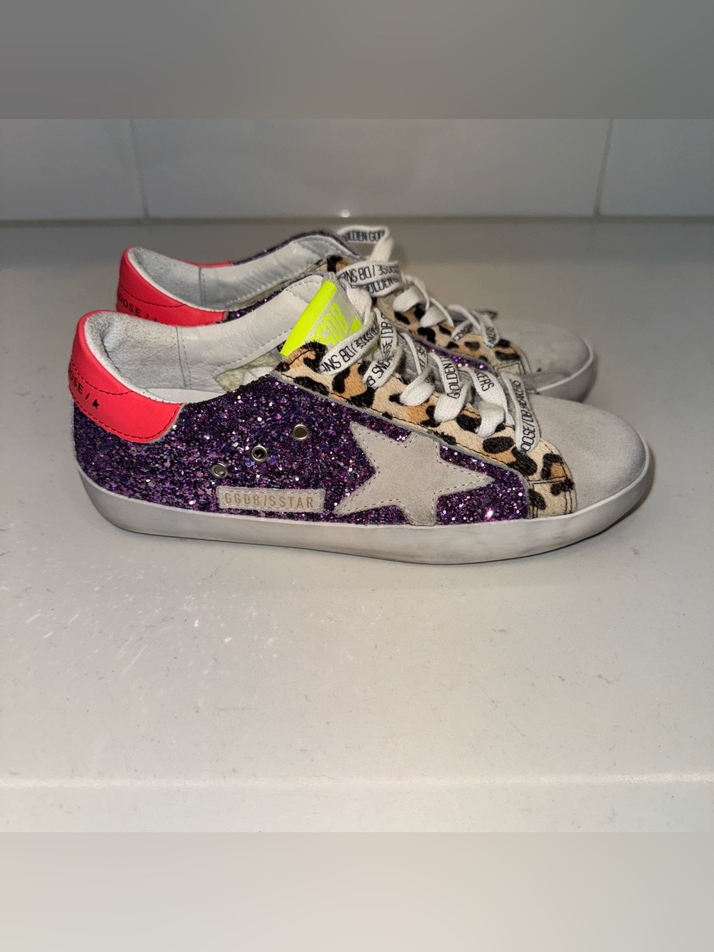 Golden Goose Kids Glitter Purple & Neon Pink Leopard Star Sneakers